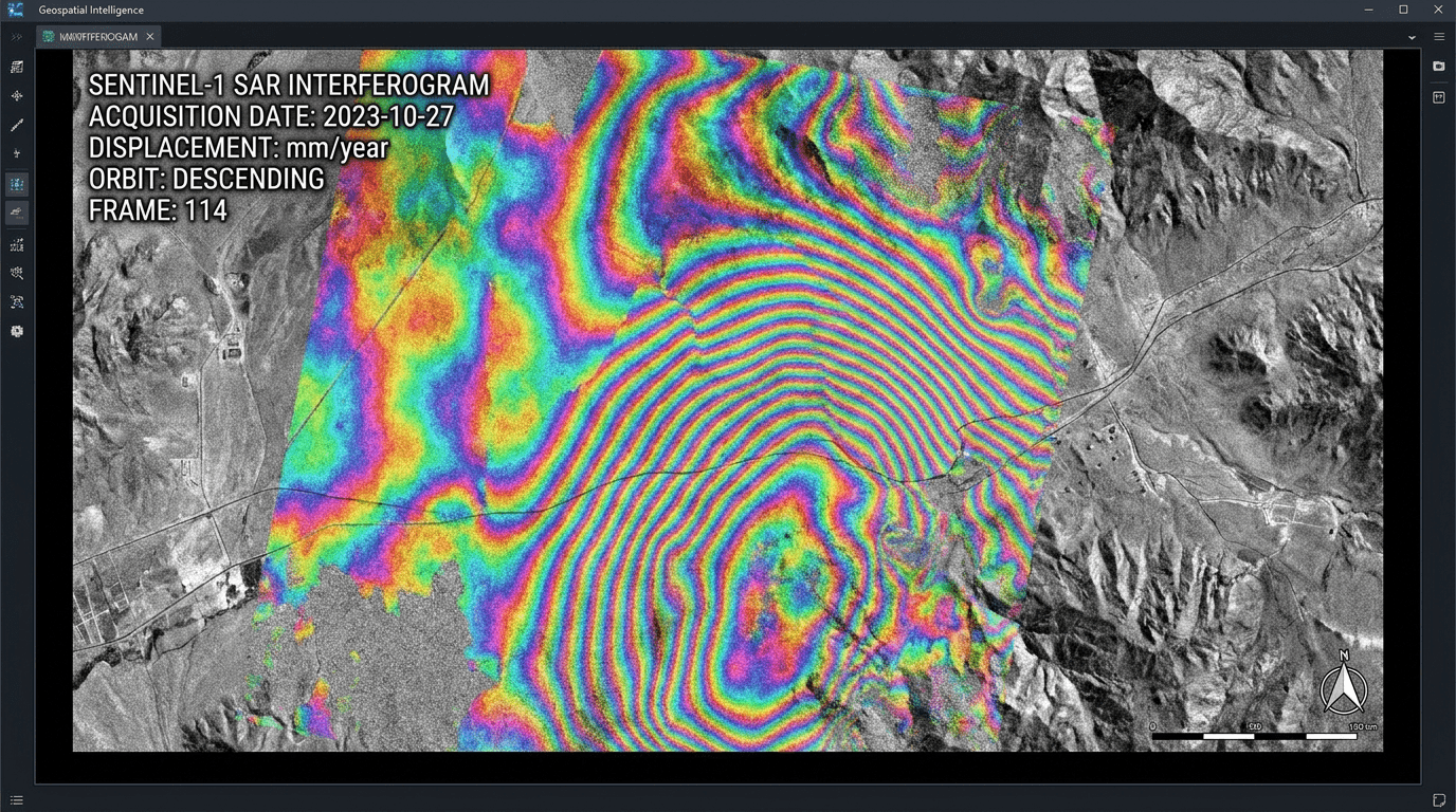Satellite radar analysis of terrain deformation